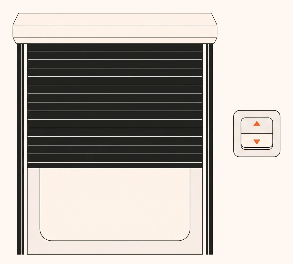 Illustratie van een elektrisch rolluik met wandschakelaar
