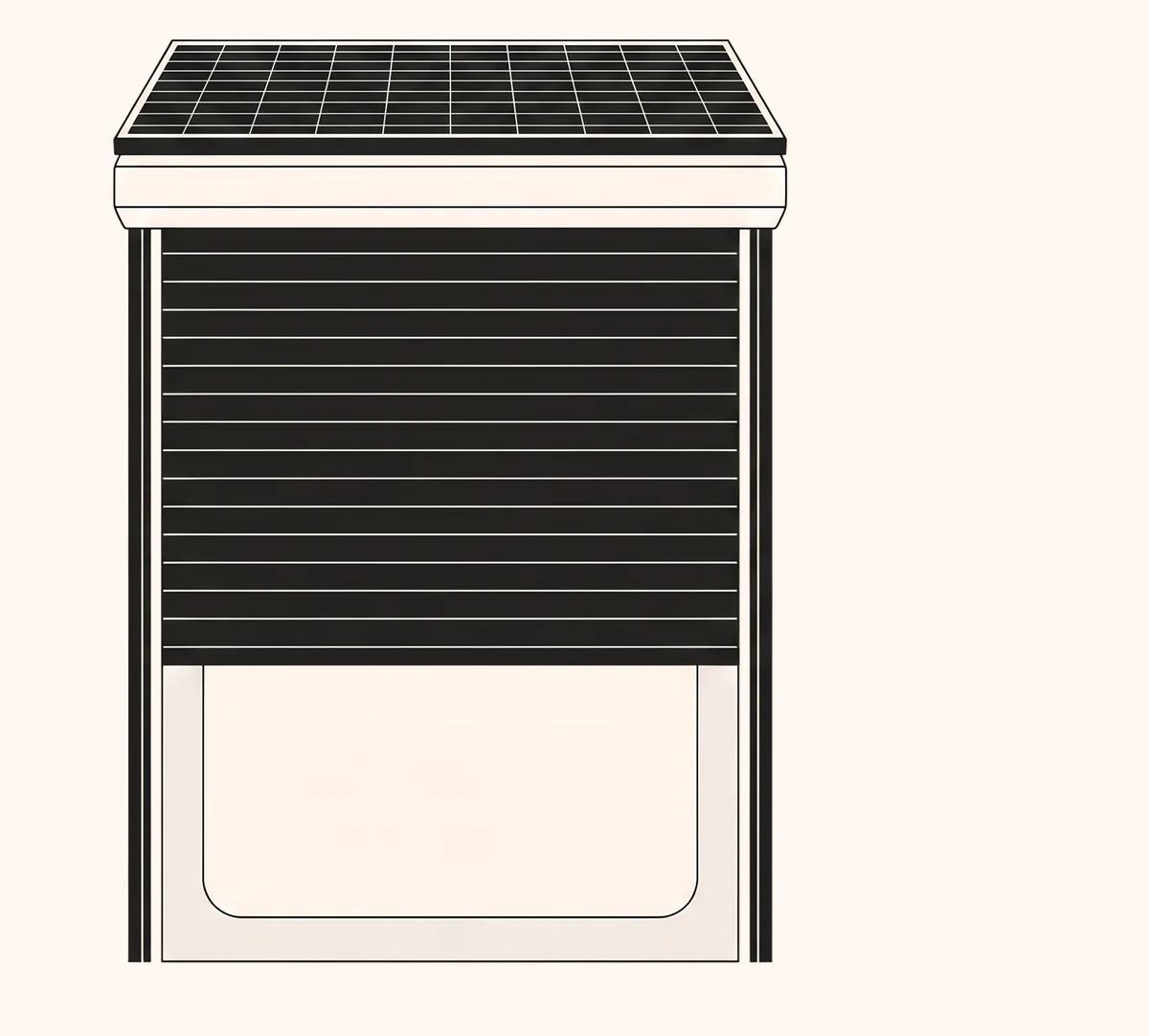 Illustratie van een solar rolluik met een zonnepaneel op de kast